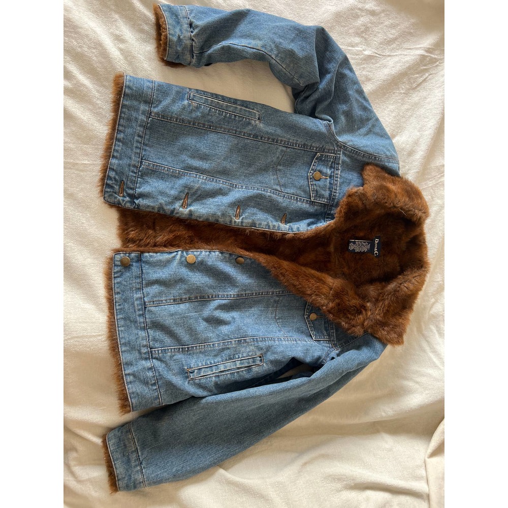 Denim & Co Button Up Long Sleeve Fur Denim Jacket Blue Womens Size Small